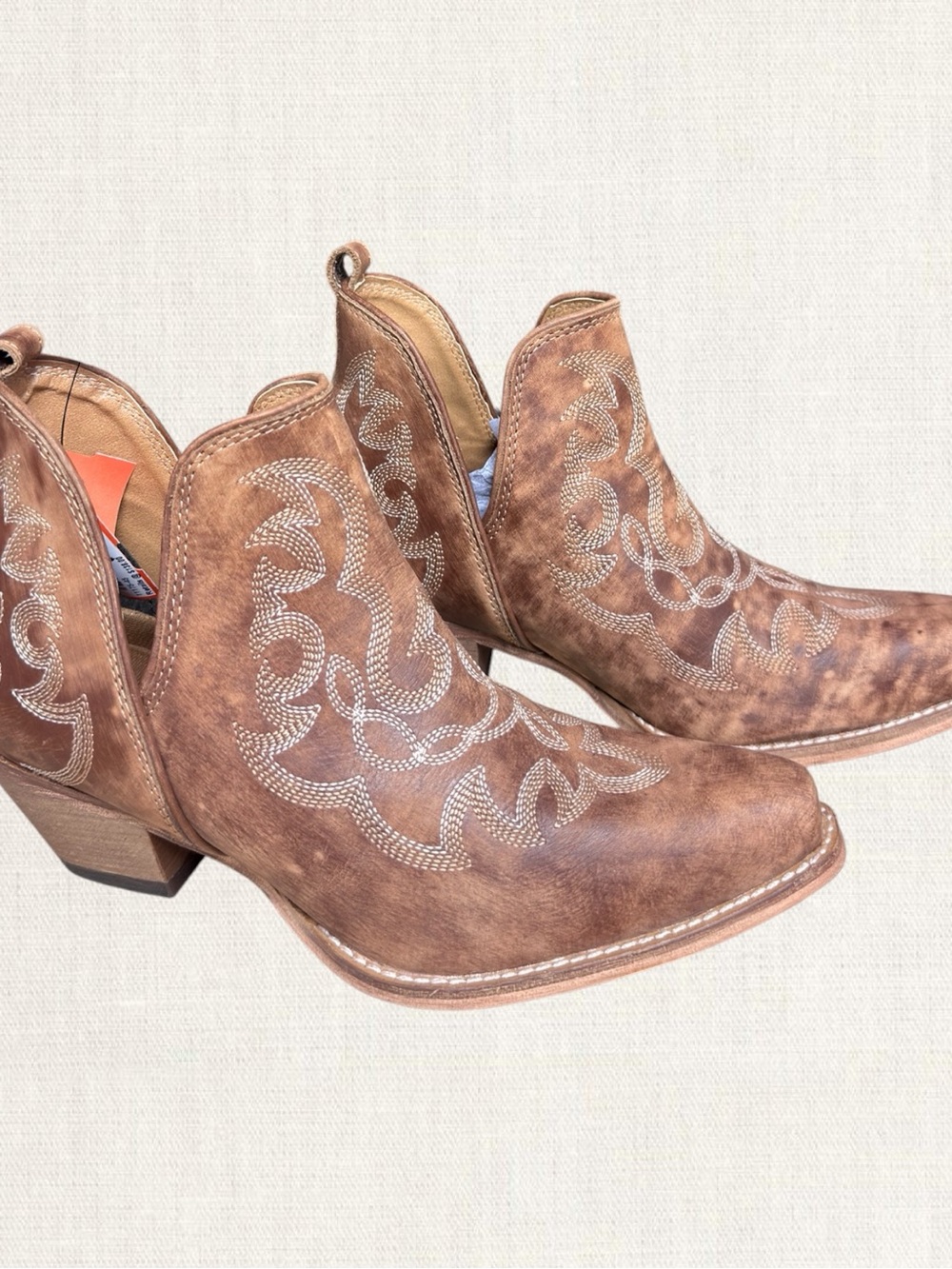 MYRA NEW TAG! Brown Western Ankle Boots with Embroidered Scrolling